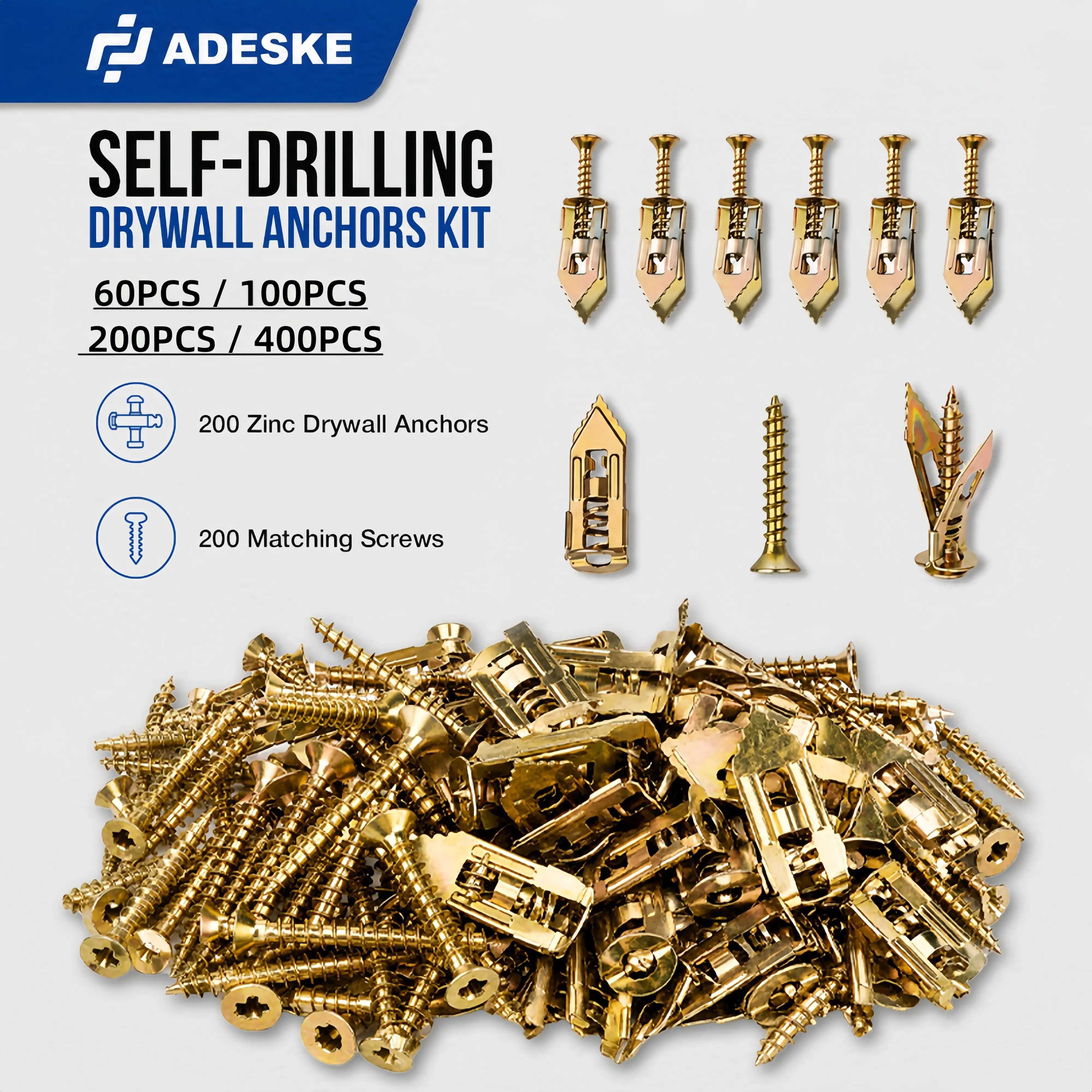 400 Heavy-Duty galvanized gypsum board anchors, quick-fix accessories for walls, galvanized and rust-proof, drill-free gypsum board wall anchors