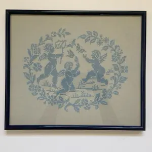 Vintage framed cherub needlepoint