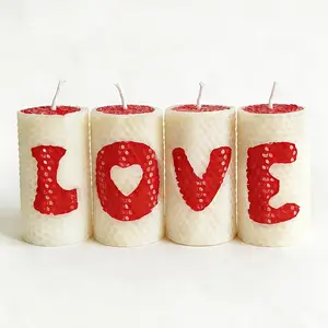 Red Beeswax Candles 2x4 inch Rose Scent Birthday Luxury Romantic Hand Long Lasting Pillar Large Candles Gift Set for Home Table Dinner Wedding Christmas Decorations - 4 Pack