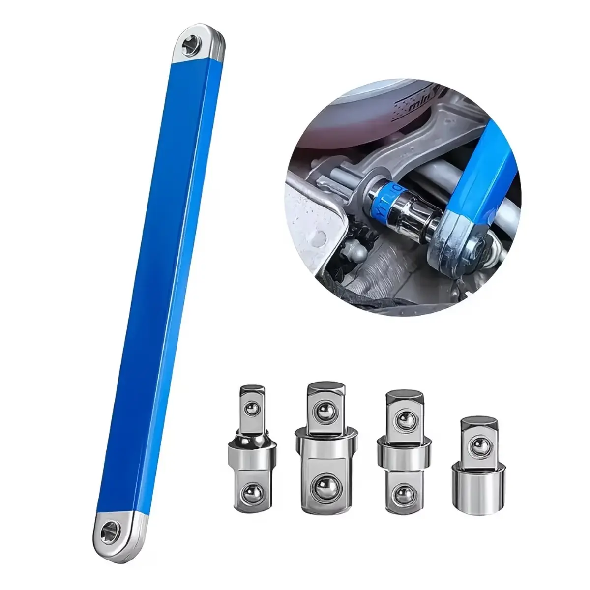 Heavy-Duty Offset Wrenches Set (1 set) - High Carbon Steel, Flexible Socket Extension Spanners & Wrenches, 1/4-in, 3/8-in, 1/2-in Square Drive Adapters (1/4-inch Drive Adapters Included), 15.4-in Extensive Reach for High Torque Automotive Repair, 15.4 Inc