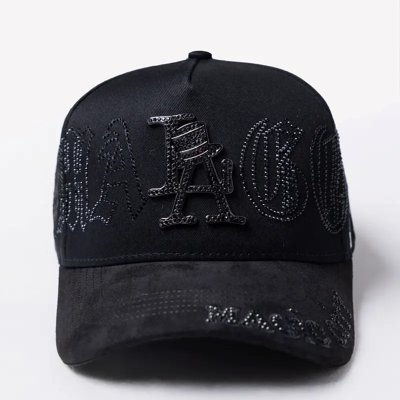 Rhinestone LA Hat - Black Baseball Cap with White Rhinestone  display picture 1