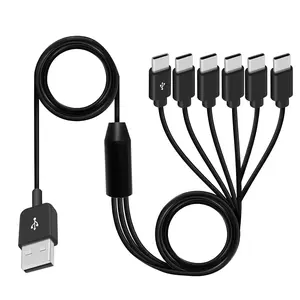 USB A to USB C Splitter Cable, Multi USB C Splitter Cable, 6 in 1 USB 2.0 Type A Male to 6 Type C Male Charging Cord, for USB Type-C Phone, Tablet, 5ft