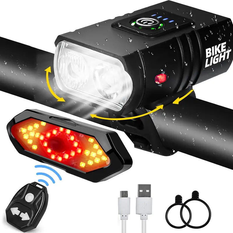 Bike Lights for Night Riding with Turn Signal Tail Light Set, USB-C Rechargeable Bicycle Headlight, 6+5 Lighting Modes Waterproof for Road/Mountain Cycling