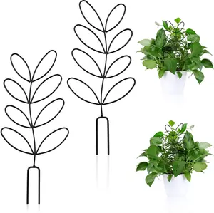 2 Pieces Plant Trellis, Small Leaf Shape Metal Plant Trellis for Indoor House Plants, Climbing Plant Trellis, Mini Potted Plant Trellis, Garden Decor.