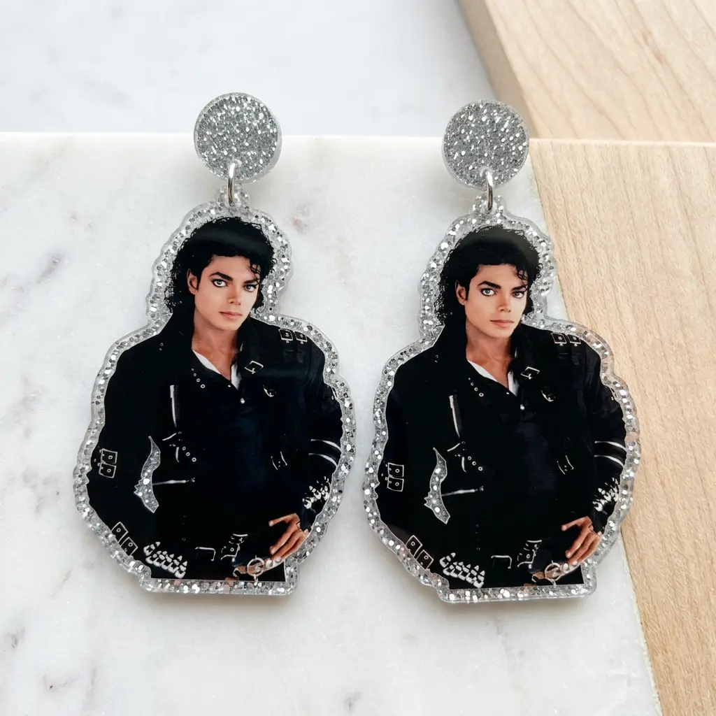Silver Glitter Michael Jackson Bad Inspired Earrings