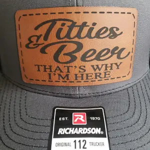 Richardson hat with laser engraved leather patches Cotton Cotton Cotton Baseball Cap