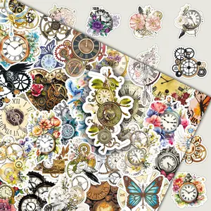 50pcs Vintage Mechanical Clock Steampunk Design Stickers – Personalized Decal for Scrapbook, Phone Case, and DIY Craft