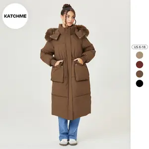 KatchMe Women's Leisure Fluffy Hooded Flap Pocket Zipper & Button Thick Coat, Cozy Outerwear Jacket for Winter, Versatile Solid Color Outfits