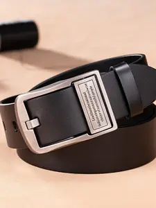 Men's Letter Pattern Buckle Belt, Business Casual PU Leather Belt for Daily Clothing Decor, Trendy All-match & Exquisite Belt for Birthday Gift