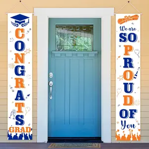 1Set Congrats Grad Door Banner 2026 Orange Blue Graduation Banner We Are So Proud of You Porch Sign for Class of 2026 High School College Party Supplies