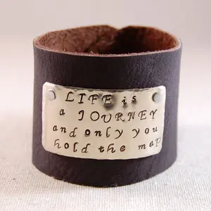 Inspirational Bracelet Leather Cuff Bracelet for women Mantra Bracelet Hand Stamped Bracelet