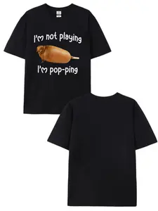 Viral I'm Not Playing I'm Popping Corn Dog Wiener Dachshund T-Shirt | 100% Cotton Unisex Oversized Tee for Men Women | Stretchy Breathable Loose Fit for All Body Types | All Season Casual Funny Meme Top Gift for Dog Lovers Dog Mom Dog Dad