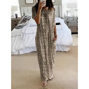 Women's Comfortable Loose-Fit Short Sleeve Nightgown, Casual Home Wear for All Seasons, Soft Round Neck Sleepwear with Batwing Sleeves, LoungewearGift