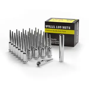 14x1.5 Spike Wheel Lug Nuts  32pcs M14x1.5 Closed End Nut For Silverado Sierra Ram 2500 3500 F250 F350 Chrome Conical Bulge Seat With 1 Socket Key