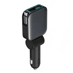 Three-in-One Retractable Car Charger 80W Super Fast Charging Retractable Cable with 2 USB Ports Compatible with iPhone 15/14/13/12 Pro Max Galaxy S23 & More Bluetooth Phones