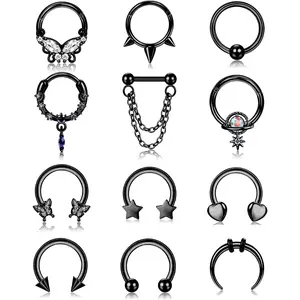 FIASASO 16G Septum Ring for Women Dangle Septum Jewelry Hinged Nose Rings Surgical Steel Star Heart Horseshoe Daith Tragus Helix Cartilage Hoop Earrings Septum Piercing Jewerly