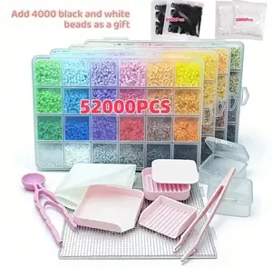 24/48/72/96 Color 2.6mm Plastic Fuse Beads Kit | 3D Pixel Puzzle DIY Craft Beads Set with Pegboard, Ironing Paper, Tweezers & Accessories Beading Making