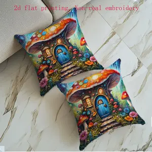 Dreamy Theme Pillowcases Set, Mushroom & Fairy Tale Design, 2pcs Flat Printing, Perfect for Living Room Sofa Bed Decor (no Pillows)