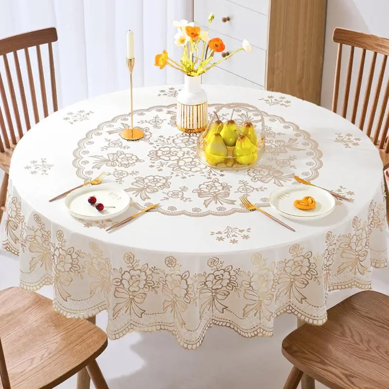 Floral Embossed Tablecloth, Waterproof Round Tablecloth, Household Tablecloth for Home Dining Room Party