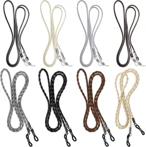 8 PCS Leather Eyeglass Straps, Adjustable Glasses Holder Neck Cord for Men Women, Anti-Slip Sunglasses Chain Retainer, Dark Colors Glasses Chain