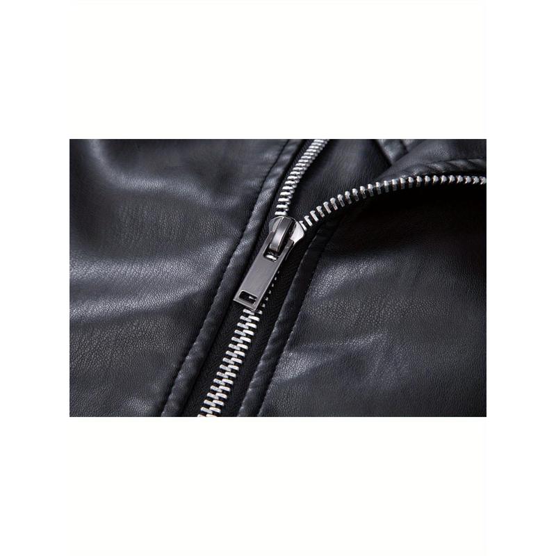 Men's fashionable black PU leather jacket - A versatile and fashionable black mid-length hooded motorcycle leather jacket for winter stand-up collar casual men. Besides keeping warm for men