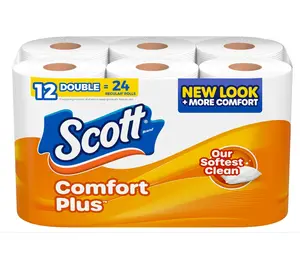 Scott ComfortPlus Toilet Paper, 12 Double Rolls, 231 Sheets per Roll, Septic-Safe, 1-Ply Toilet Tissue