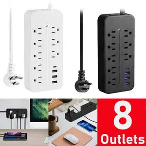 8-Outlet Power Strip with 3 USB + USB C Charging Ports, 4FT Cord, 1700 Joules Surge Protector, Fire-Resistant Shell, ETL Listed for Home Office Dorm Desktop Laptop