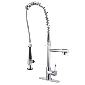WOWOW Commercial Kitchen Faucet with Pre-Rinse Sprayer, Brass Pot Filler Kitchen Sink Faucet for Restaurant, Chrome Faucet for Kitchen Sink