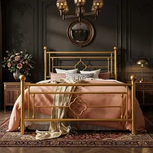 Victorian Vintage Metal Platform Bed Frame with Decorative Headboard and Footboard, Noise-Free Mattress Foundation, Large Under Bed Storage, No Box Spring Needed, Easy Assembly, Available in Twin Full Queen King Size