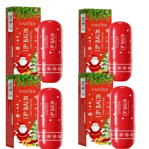 4pcs Christmas Cherry Lipstick | High Moisturizing Lip Balm Set, Refreshing and Non-Stick, Improves Lip Dryness, Makes Lips Smoother, Softer, Pink, Tender, and Glossy, Plant-Based Squalane