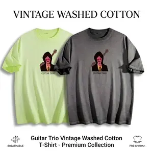 Vintage Washed Cotton Guitar Trio T-Shirt – Minimalist Art Graphic Tee, Relaxed Fit Unisex Everyday wear Street style Casual outings Effortless fashion