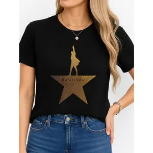 Hamilton Star Graphic Tee Black Casual Wear Personalized Unisex Women's Top Summer Comfortable Breathable Short Sleeve T Shirt Suitable For Various Outfits Made In Usa