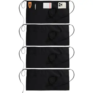 Utopia Wear Server Aprons 4 Pack With 3 Pockets for Waiters and Waitresses, Water and Oil Resistant Black Waist Aprons