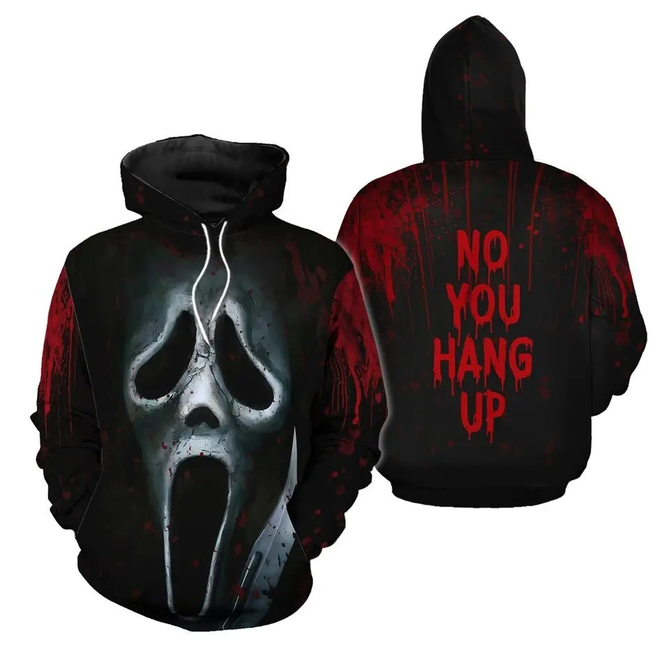 Ghost Face 3D All-Over Print Hoodie – Scary Movie Horror Hooded Sweatshirt, Halloween Costume, Spooky Christmas Gift for Horror Fans