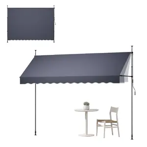 VEVOR Manual Retractable Awning, 138" Outdoor Retractable Patio Awning Sunshade Shelter, Height Adjustable Patio Door Window Canopy with Manual Crank Handle for Backyard, Garden, Balcony, Dark Gray