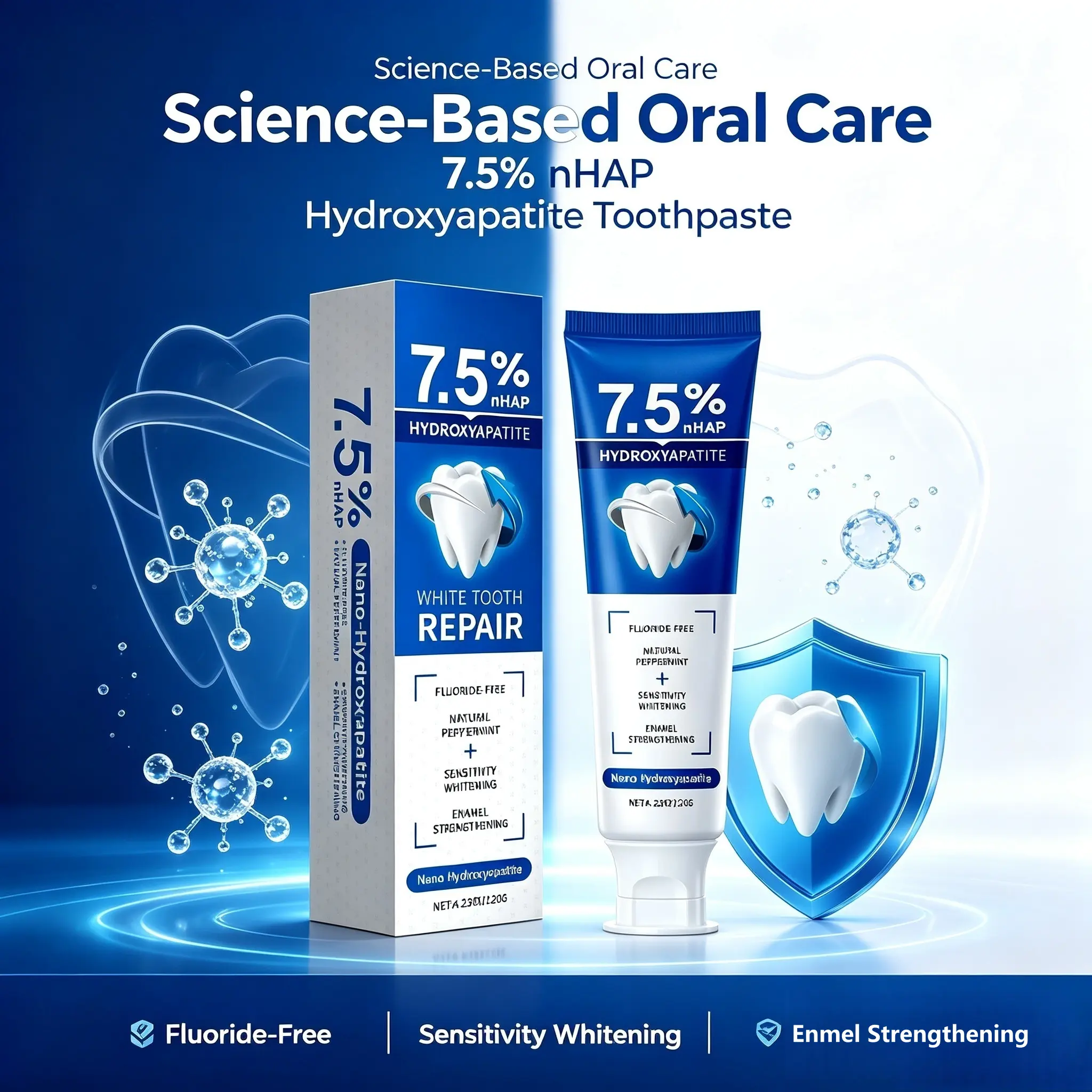 7.5% Nano Hydroxyapatite Enamel Repair Toothpaste, Fluoride-Free Gentle Formula for Sensitive Teeth, Refreshing Natural Mint, 4.23oz / 120g