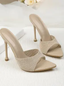 Women's Knitted Square Toe High Wedge Bohemian Style Sandals, Breathable PU Material, Solid Color Design, Fashion Footwear for Summer, Shoe