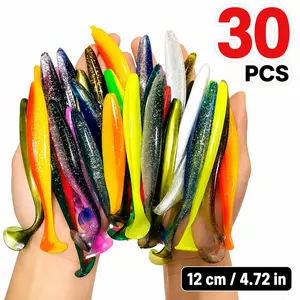 Artificial Soft Fishing Lure, 30pcs/set T-tail Worm Lure, Big Artificial Bait, Jig Wobblers Bass Pike Fishing Tackle, Outdoor Fishing Accessories, Fishing Lures Kit