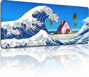 Anime Kame House Mouse Pad DBZ Desk Mat Non-Slip Rubber Extended Large Kanagawa Wave Gaming Mousepad for Office Desktop PC Laptop_ Sea Waves Gaming Mouse Pad - Waterproof, Non-Slip, Desk Mat with Seamed Edges - Large Keyboard Pad with Rubber Base