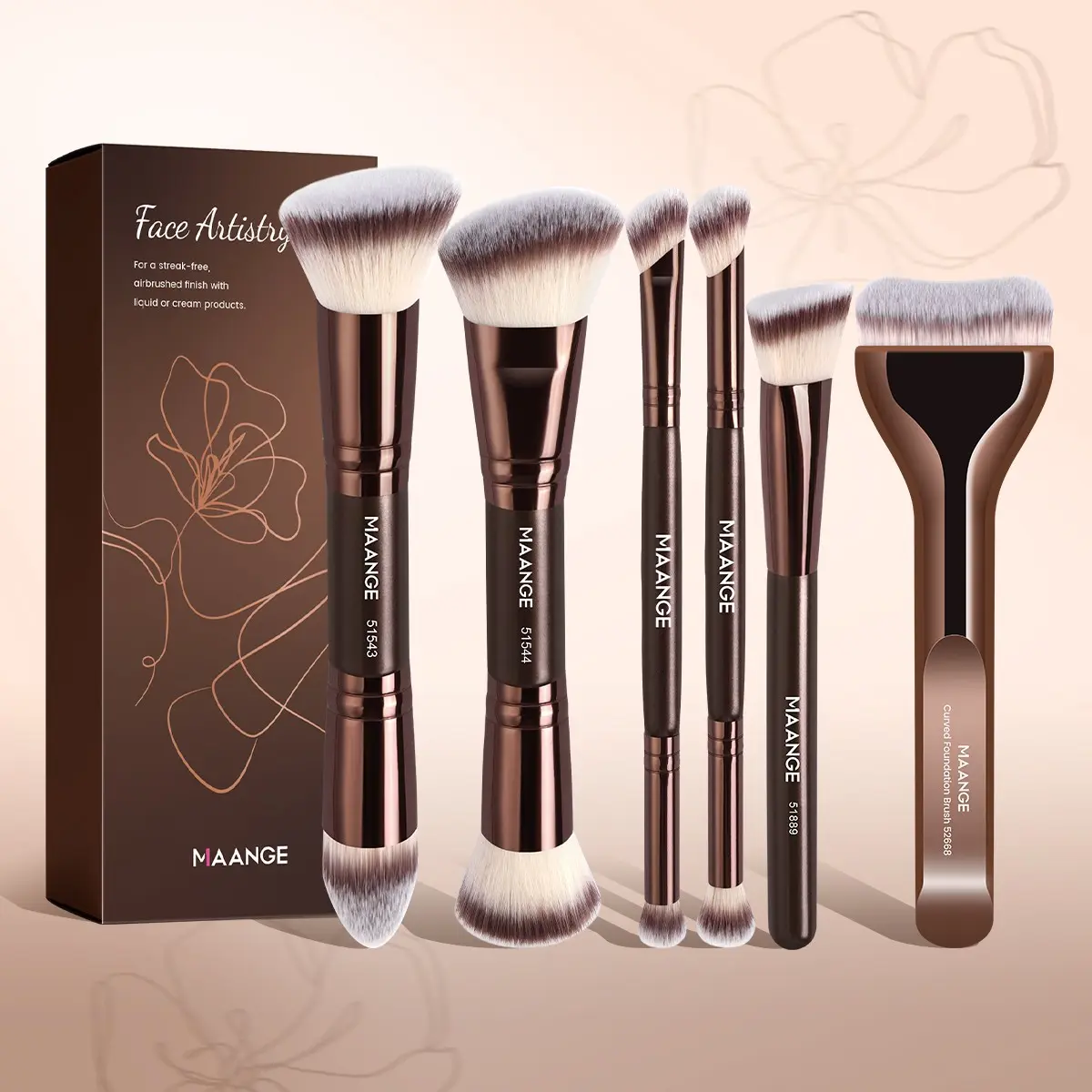 Maange 6-Piece Makeup Brush Set, Brush Combo, Face Makeup Brushes, Multifunctional Makeup Brushes, Foundation Brush, Concealer Brush, Blush Brush, Powder Brush, Highlighter Brush, Contour Brush, Beauty Brush Set
