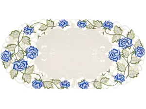 Linens Art And Things - Blue Rose Table Runner (12.5"x26")