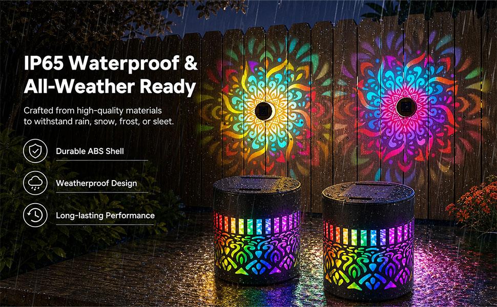 Sturdy Metal RGB Solar Mandala Projector Wall Lamps - Solar-Powered IP65 Waterproof Fence Lights with Artistic Glow, RGB Lights for Garden Halloween Decor, LED Outdoor Lighting