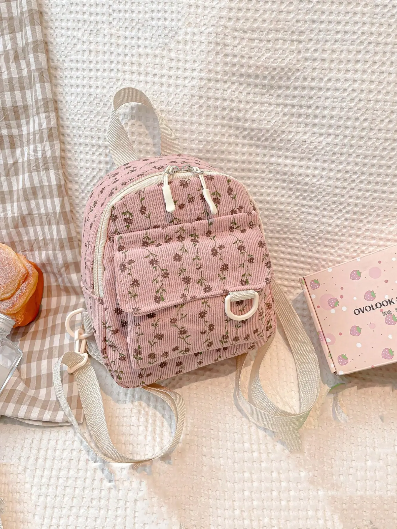 Mini Cute Sweet Plaid Lightweight Backpack, Floral Pattern, Soft and Portable, Lightweight Casual Daypack, Lightweight Daily Backpack, Ideal for Travel, Spring Outing, School, All Seasons