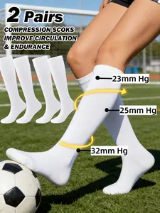 2 Pairs Men Women Compression Socks, Summer Breathable Soft Calf Socks, Relief Swelling Pain, Suitable For People Who Stand For Long Periods & Sports Football Match Socks Football Socks Fans