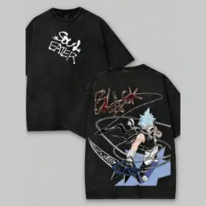Soul Eater - Black Star Anime Washed T-Shirt, Double-Sided Cotton, Unisex Design, Japanese Manga Merchandise, Men's T-Shirt, Retro Black, Retro Streetwear2026