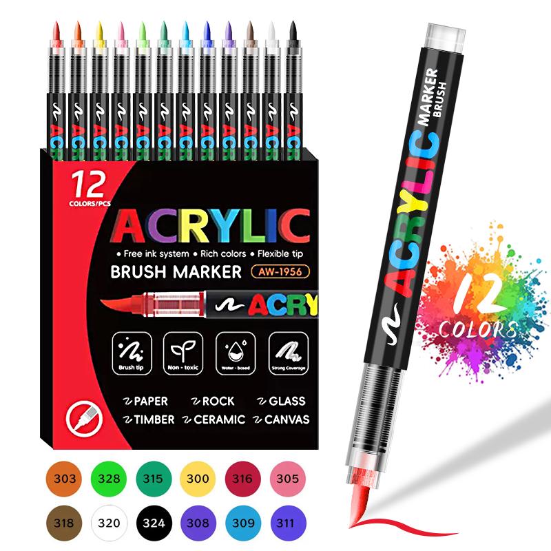 12/24/36/48 -Colors Acrylic Marker Pens - New Arrival! Multiple Colors For Choice, Office & Painting Supplies, High - End Set With Exquisite Packaging, Suitable For Gifting, For Professional Art Painting, Soft Brush Tip Art Marker Pens