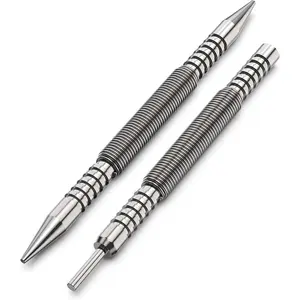 Spring Loaded Nail Set Tools,2-PCS Dual Head Nail Setter and Hinge Pin Punch Set, Hammerless 1/16u2033& 3/32u2033Spring Nail Set, Super Strong Force Door Pin Removal Tool