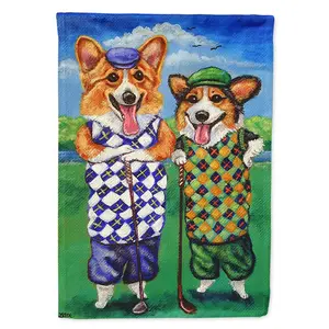 212 MAIN Golf Corgis Heavyweight Flag, Full-Size Fade-Resistant Vibrant Print House Banner, Home & Festive Party Backdrop