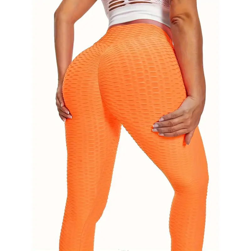 Solid Color Slimming Butt Lifting Leggings - Sexy Honeycomb Yoga Fitness Pants, Women's Activewear