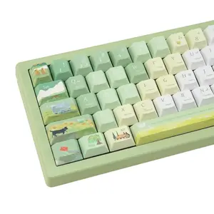 130 Keys Custom PBT Keycaps Green Cherry Profile Dye Sublimation Spring Theme Keycaps Set Compatible with Cherry Gateron MX Switches for Mechanical Gaming Keyboards | creamy keyboard summervibes